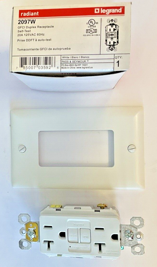 LEGRAND 2097W GFCI DUPLEX RECEPTACLE 20A 125VAC 60HZ RADIANT****LOTOF5****