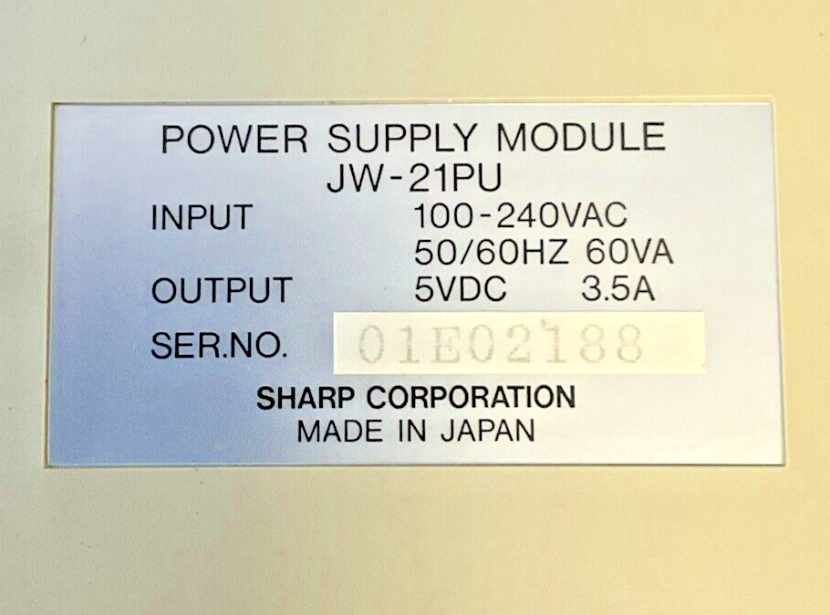 SHARP JW-21PU POWER SUPPLY MODULE 240VAC 50/60HZ  5VDC