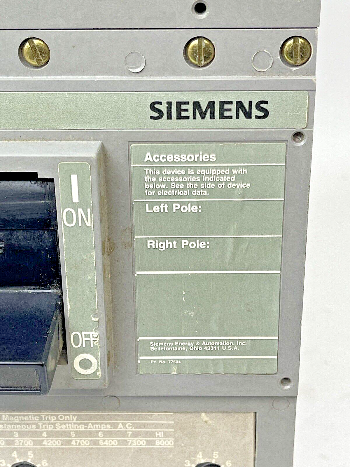 SIEMENS - LMXD63A800 -SENTRON CIRCUIT BREAKER - LMXD6-ETI -3 POLE,800 A,600V AC
