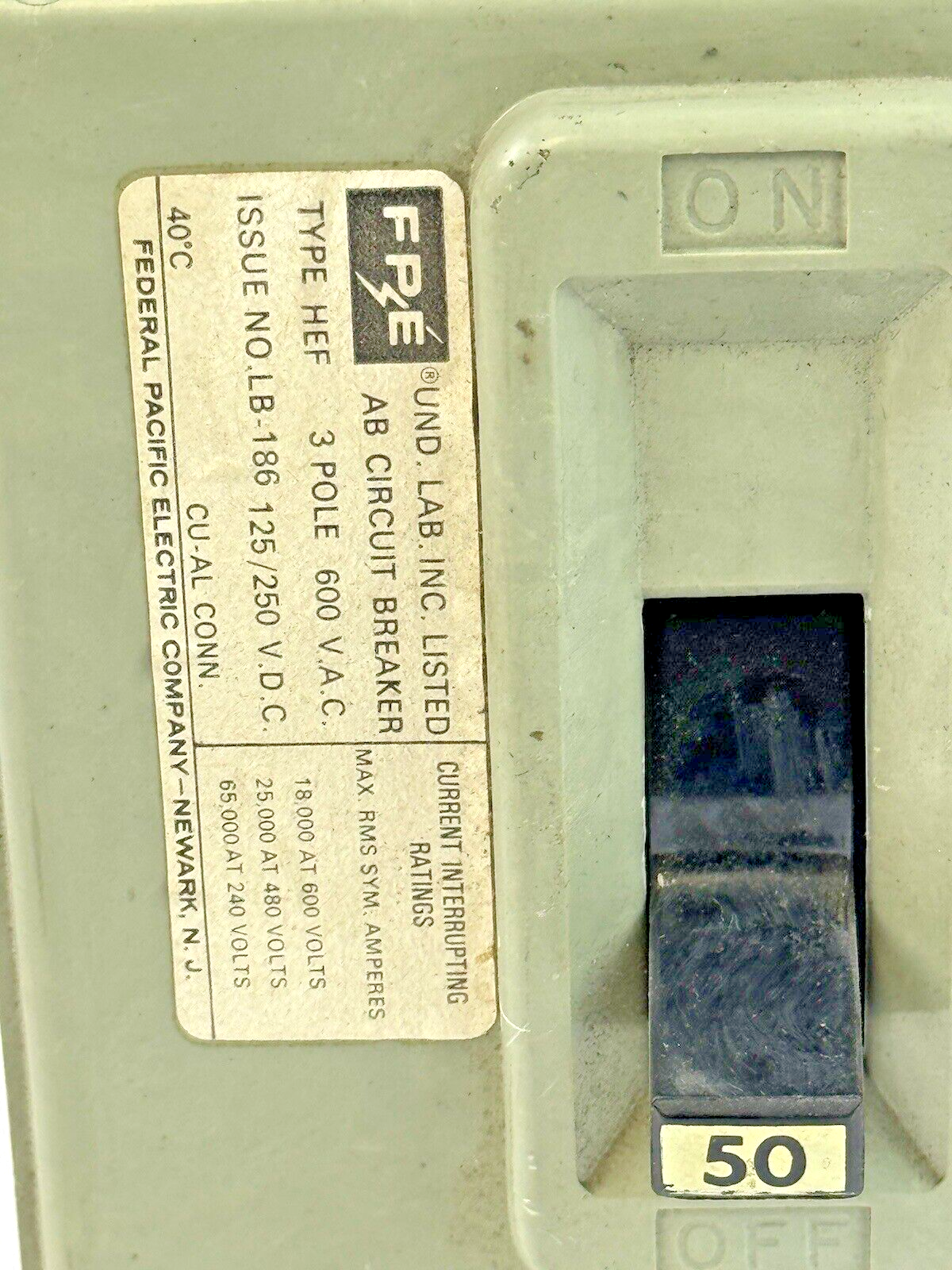 FPE - HEF631050 - MOLDED CASE AB CIRCUIT BREAKER - 50 A, 3 POLE, 600 VAC