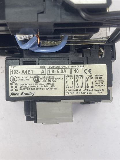 ALLEN BRADLEY 104-A12NZ243 SER A REVERSING STARTER 12AMP 600VAC 10HP COIL 24VDC