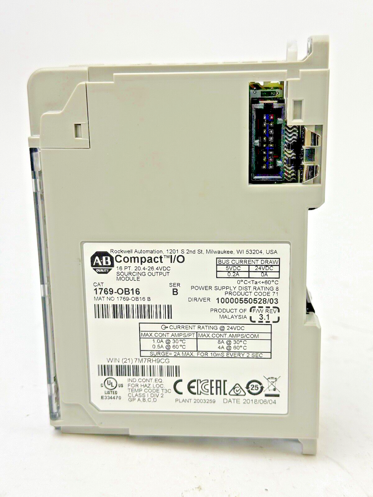 ALLEN-BRADLEY - 1769-OB16 SER. B, F/W REV 3.1, DIR/VER 10000550528/03 - 16 PT.