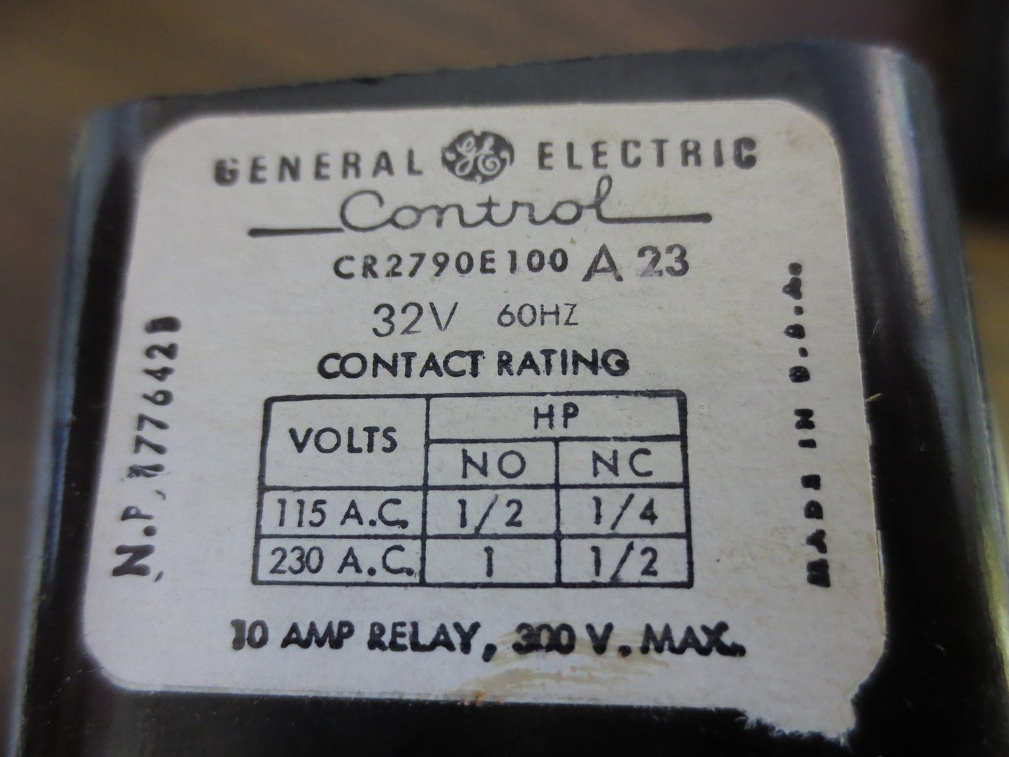 GENERAL ELECTRIC CR2790E100A23 GENERAL PURPOSE RELAY, 30A 32V 60Hz - NEW SURPLUS