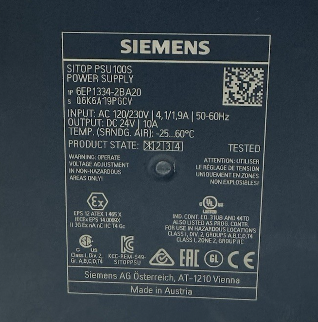 Siemens 6EP1334-2BA20 SITOP Power Supply 24VDC 10A 120/230VAC