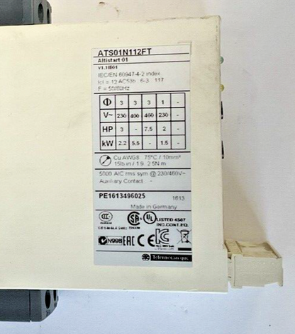 SCHNEIDER ELECTRIC ATS01N112FT SOFT STARTER ALTISTART V1.1IE01