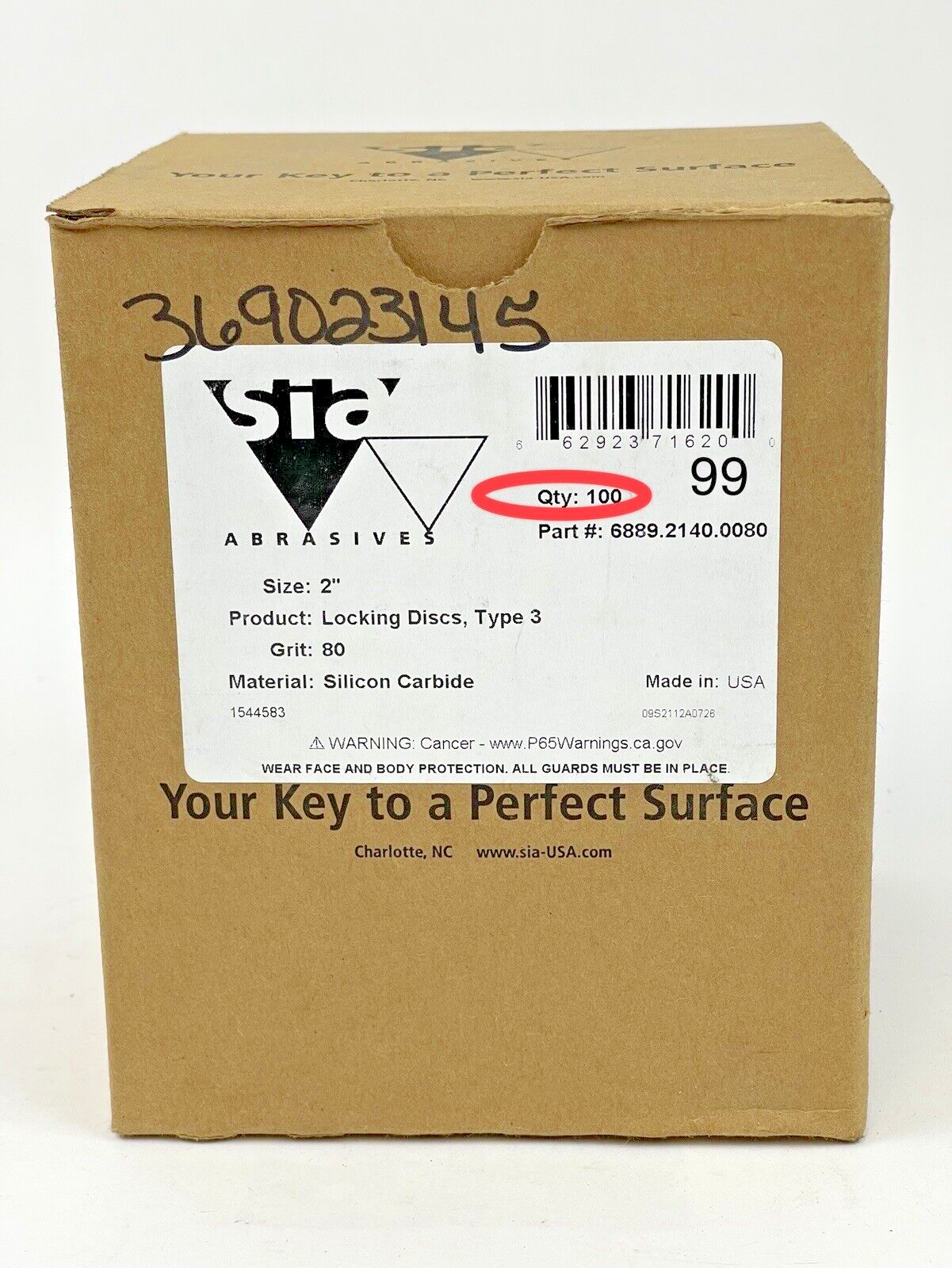 SIA ABRASIVES - BOX OF 99 - 2" LOCKING DISKS - TYPE 3 - 80 GRIT - 6889.2140.0080