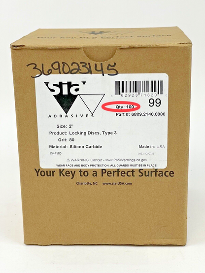 SIA ABRASIVES - BOX OF 99 - 2" LOCKING DISKS - TYPE 3 - 80 GRIT - 6889.2140.0080