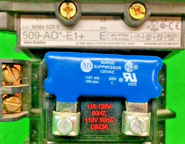 ALLEN-BRADLEY 509-AO*-E1+ SIZE 0 STARTER 120 V COIL 509AOE1+