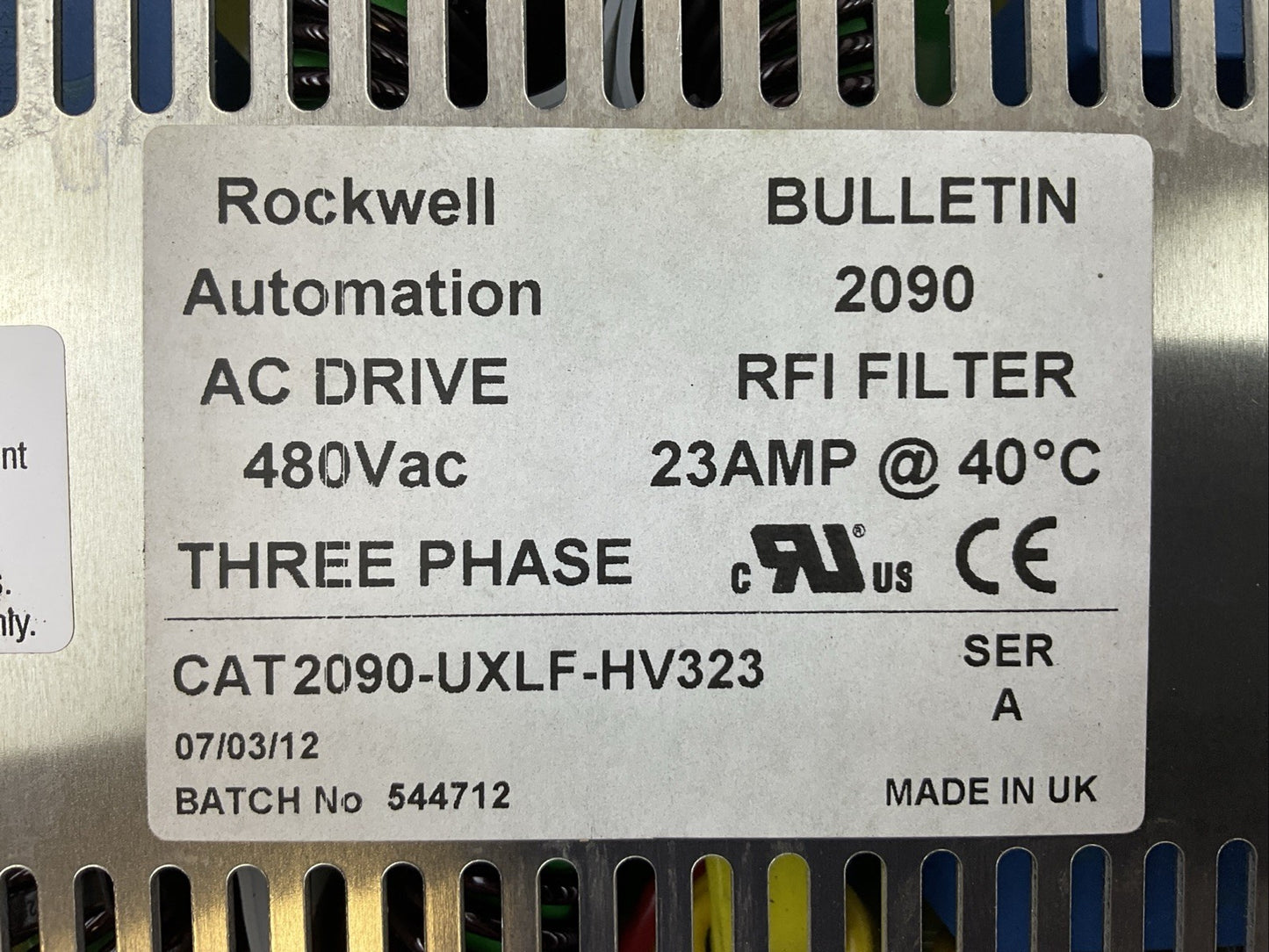 ROCKWELL 2090-UXLF-HV323 480VAC AC DRIVE RFI FILTER THREE PHASE 23AMP @ 40°C