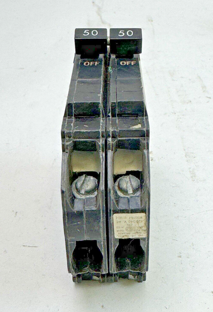GE *LOT OF 2* - THQP250 - COMMON TRIP CIRCUIT BREAKERS - 2 POLE, 50 A, 240 VAC
