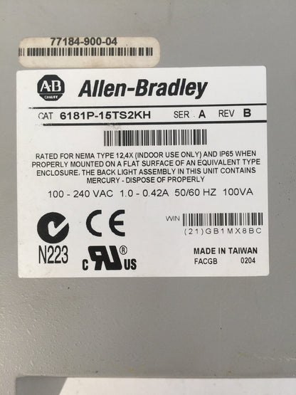 ALLEN BRADLEY 6181P-15TS2KH VERSAVIEW 1500P 100-240VAC 1.0-0.42A 50/60HZ 100VA