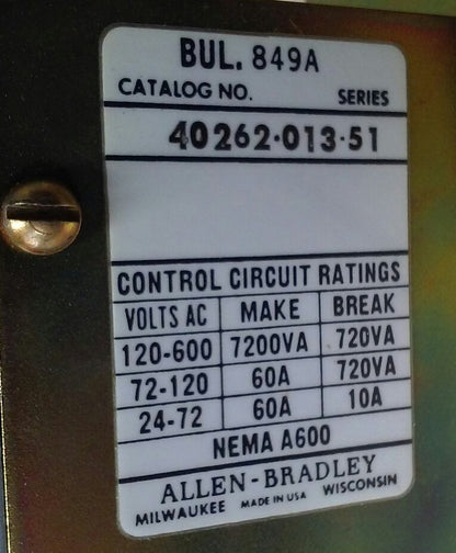 ALLEN-BRADLEY 40262-013-51 PNEUMATIC TIMER (NEW)