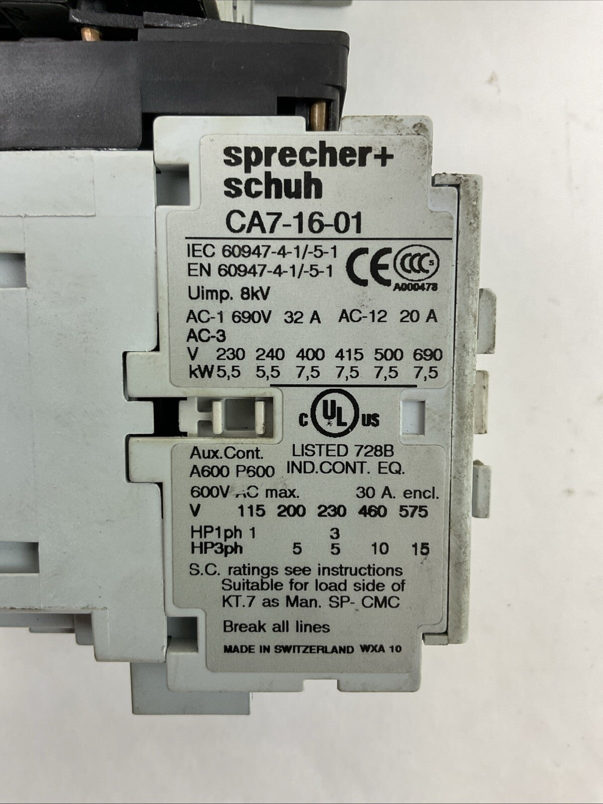SPRECHER+SCHUH KTA7-25S-16A CIRCUIT BREAKER 10-16A CA7-16-01 CONTACTOR 277V COIL