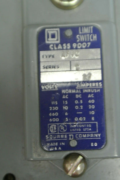 SQUARE D 9007 AF-12 Ser. C LIMIT SWITCH 600VAC/DC / 1 N.O. / 1 N.C.  NEW SURPLUS