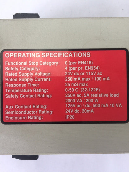 BANNER ES-GA-5A MACHINE SAFETY RELAY 24VDC OR 115VAC 250 mA/100mA