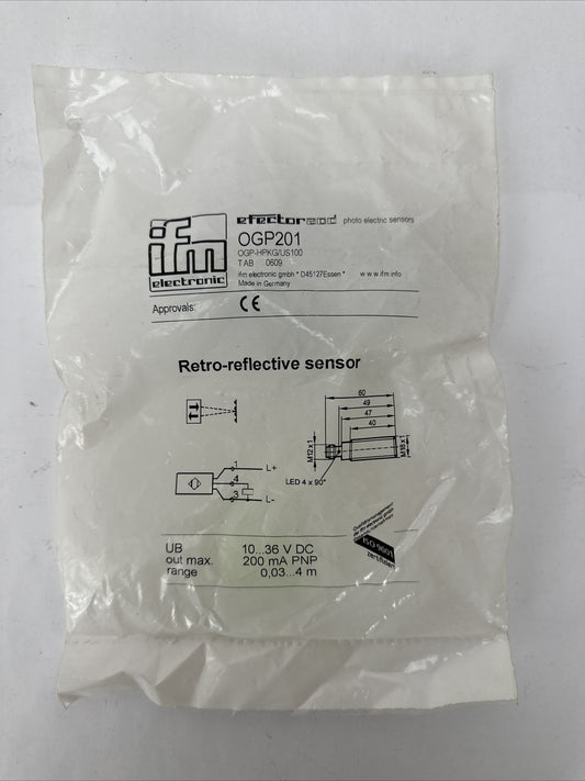 IFM ELETRONICS OGP201 RETRO-REFLECTIVE SENSOR EFECTOR 200 OGP-HPKG/US100