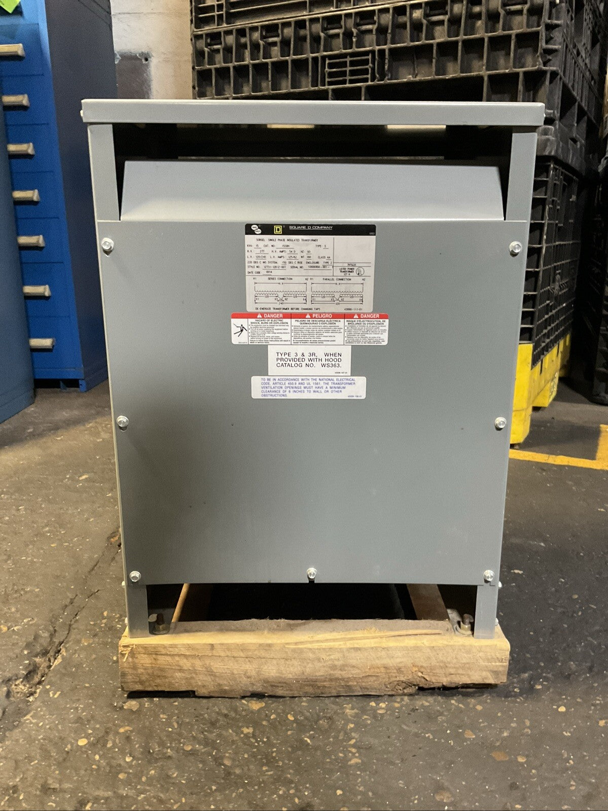 SQUARE D 15S8H SORGEL 15KVA H.V. 277 54A L.V. 120/240 125/62A TRANSFORMER
