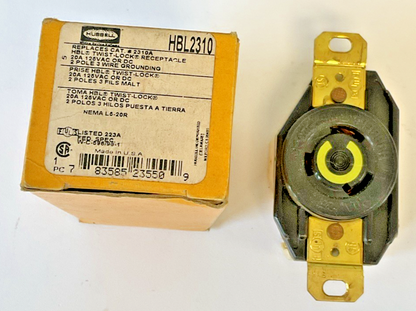 HUBBELL HBL2310 TWIST LOCK RECEPTACLE 20A 125VAC/DC 2POLES 3WIRE ***LOTOF2***
