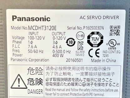 PANASONIC MCDHT3120E AC SERVO DRIVER 120V 1PH 50/60HZ
