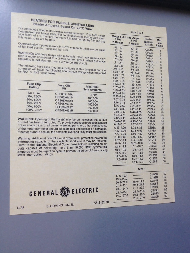 GE 300- LINE CONTROL SIZE ONE COMBINATION STARTER CR308