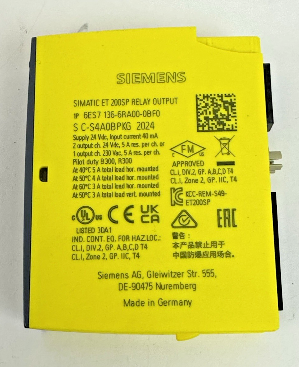 SIEMENS 6ES7 136-6RA00-0BF0 SIMATIC ELECTRONICS MODULE FOR ET 200SP RELAY OUTPUT