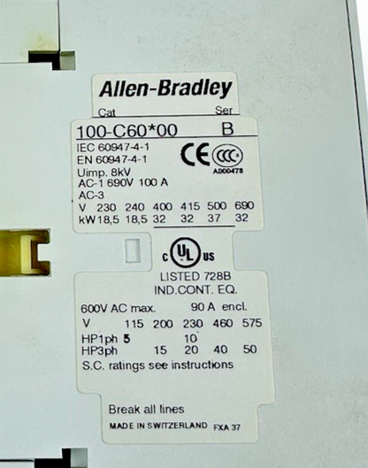 Allen Bradley 100-C60*00 Series B Contactor 60 Amp 110/120VAC 3P