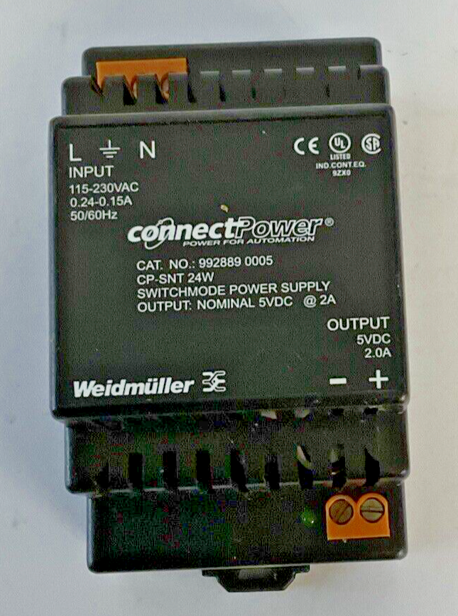 WEIDMULLER 992889 0005 POWER SUPPLY CP-SNT 24W 5VDC 2A 230VAC 50/60HZ