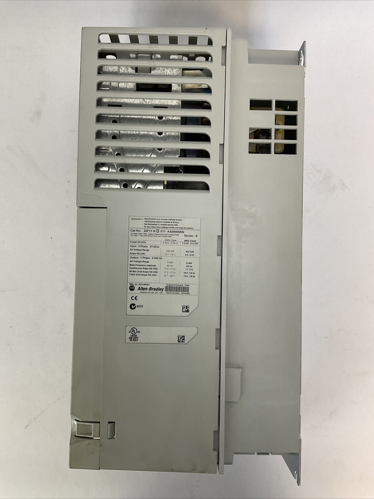 ALLEN BRADELY 20F11ND011AA0NNNNN AC DRIVE FIRMWARE 7.001 480VAC INPUT 3PH 11A