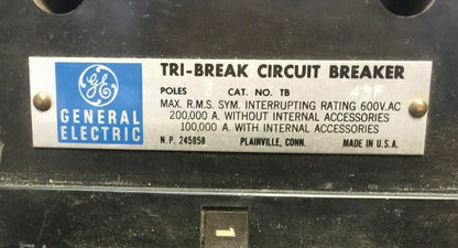GE TB43F TRI-BREAK CIRCUIT BREAKER 600VAC 250A TRIP A6KA CURRENT LIMITING FUSES