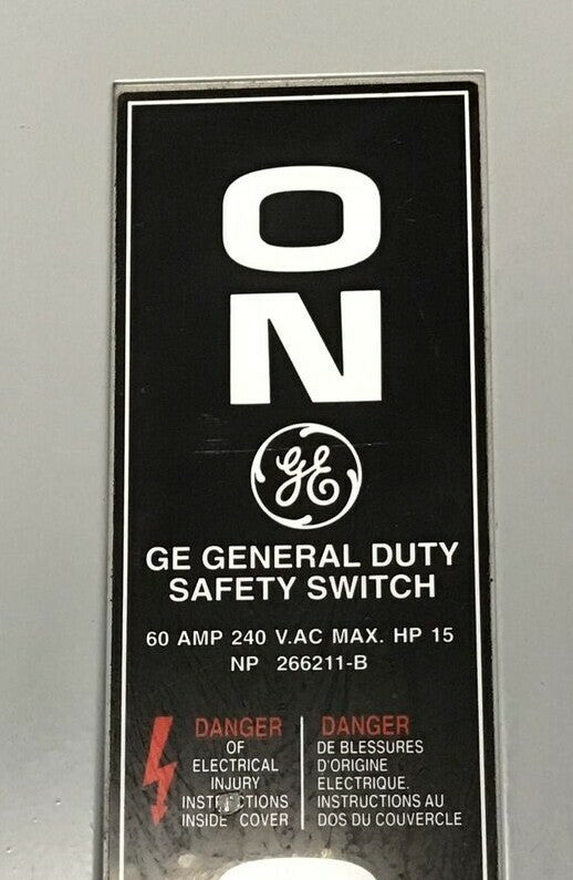 GE TGN3322 SAFETY SWITCH MODEL 8 240VAC/250VDC 60A TYPE 1 NON FUSIBLE 15HP