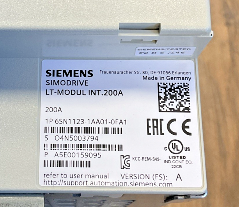 SIEMENS 6SN1123-1AA01-0FA1 POWER SUPPLY VER.A SIMODRIVE