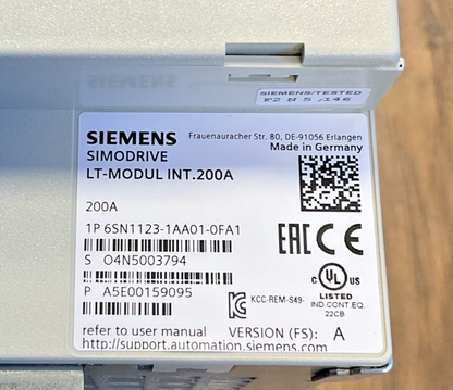SIEMENS 6SN1123-1AA01-0FA1 POWER SUPPLY VER.A SIMODRIVE