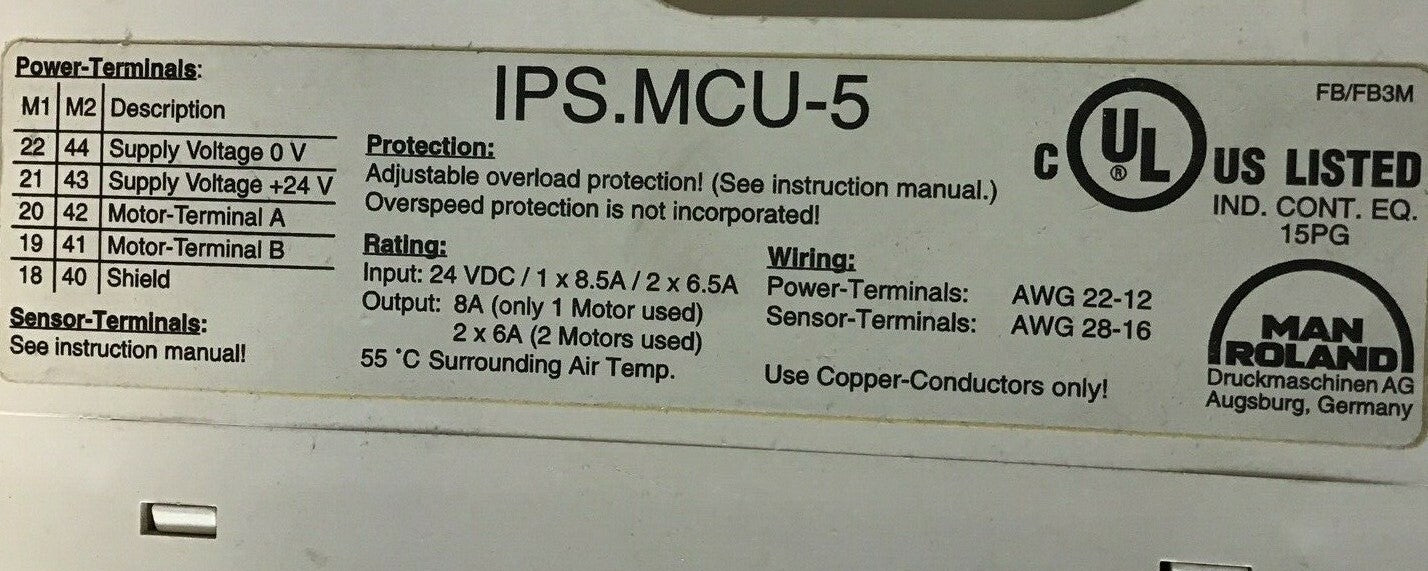 MAN ROLAND IPS.MCU-5 MOTOR CONTROL - 16.86959-0026 - Rev. A