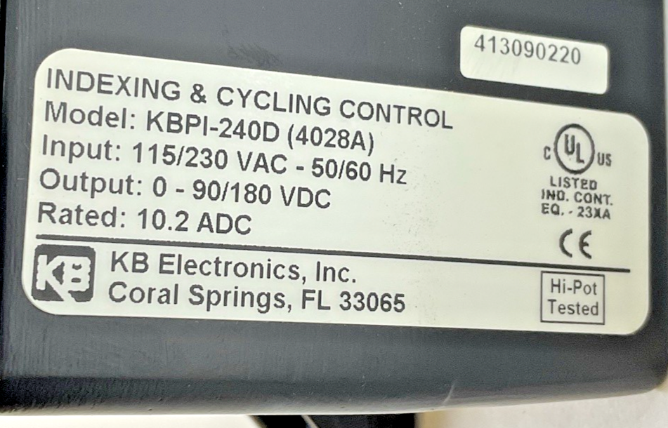 KB ELECTRONICS KBPI-240D CONTROL UNIT 180VDC 10.2ADC 4028A 50/60HZ 230VAC