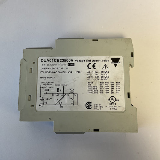 CARLO GAVAZZI DUA01CB23500V VOLTAGE AND CURRENT RELAY 115/230VAC 50/60HZ 4VA