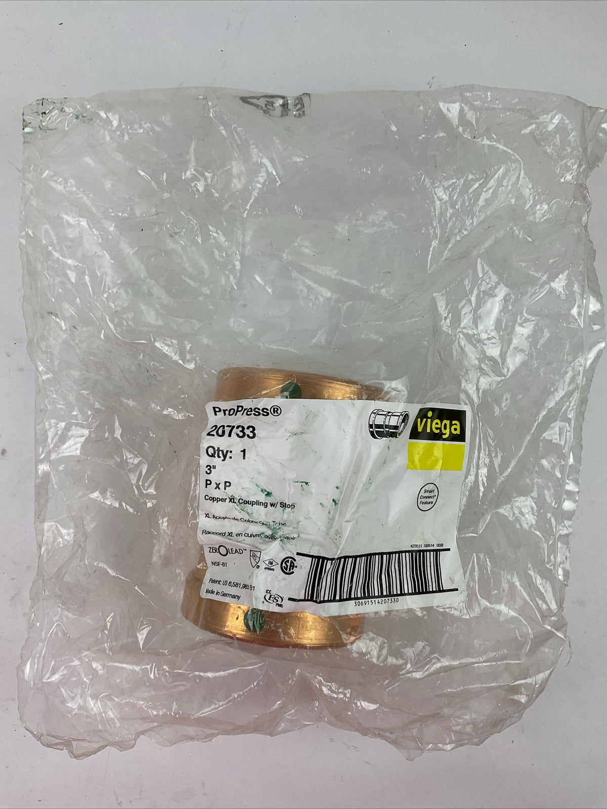 PROPRESS 20733 3" PXP COPPER XL COUPLING W/STOP
