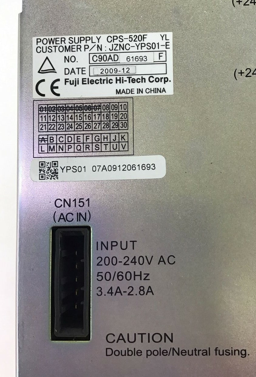 FUJI ELECTRIC CPS-520F POWER SUPPLY JZNC-YPS01-E 240VAC 50/60HZ 3.4A-2.8A