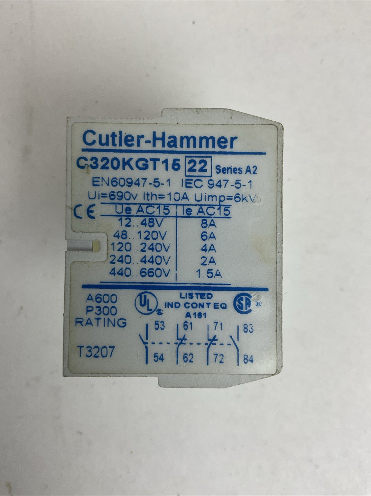 CUTLER HAMMER C320KGT15 SERIES A2 AUXILIARY CONTACT
