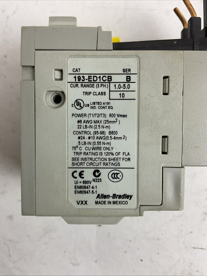ALLEN BRADLEY 193-ED1CB SER B 1.0-5.0A OVERLOAD RELAY