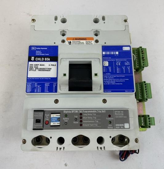 CUTLER HAMMER CHLD3250T76W 250A 600V 3P CIRCUIT BREAKER W/DIGITRIP 750 TRIP UNIT