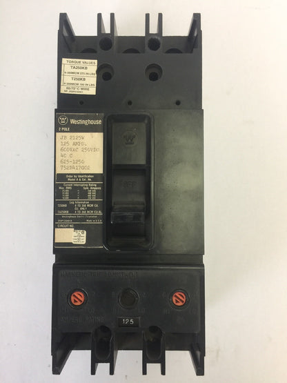 WESTINGHOUSE JB2125W CIRCUIT BREAKER 125AMPS 600VAC 250VDC 2 POLE