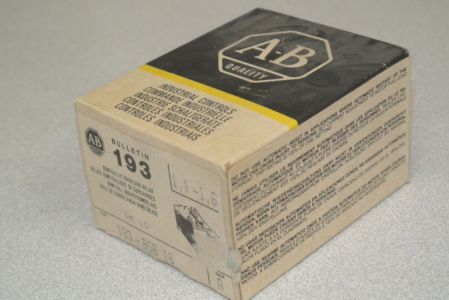 ALLEN-BRADLEY 193-BSB16 Ser. A  BIMETALLIC OVERLOAD RELAY 1.1-1.6A / NEW SURPLUS