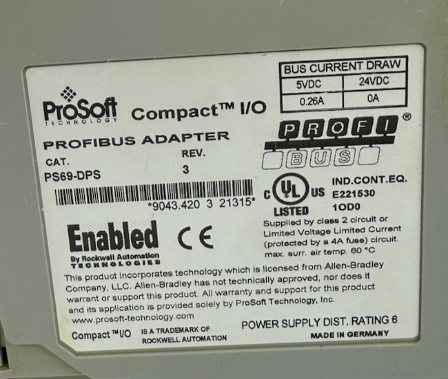 ProSoft PS69-DPS Profibus Adapter 5VDC 24VDC 0.26A