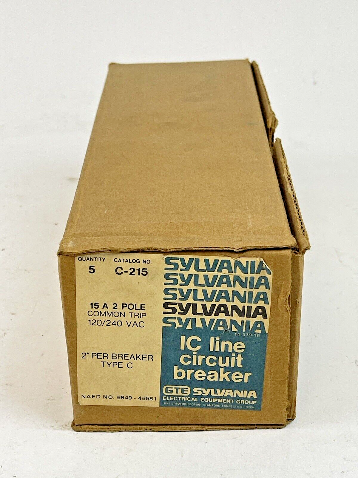 GTE SYLVANIA *BOX OF 5*-C-215- 2 POLE, 15 A, 240 VAC LC LINE CIRCUIT BREAKER