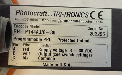 PHOTOCRAFT BY TRI-TRONICS RH-P144AJ/8-30 HOTOCRAFT ENCODERS MODEL:MW-1-B 8-30VDC