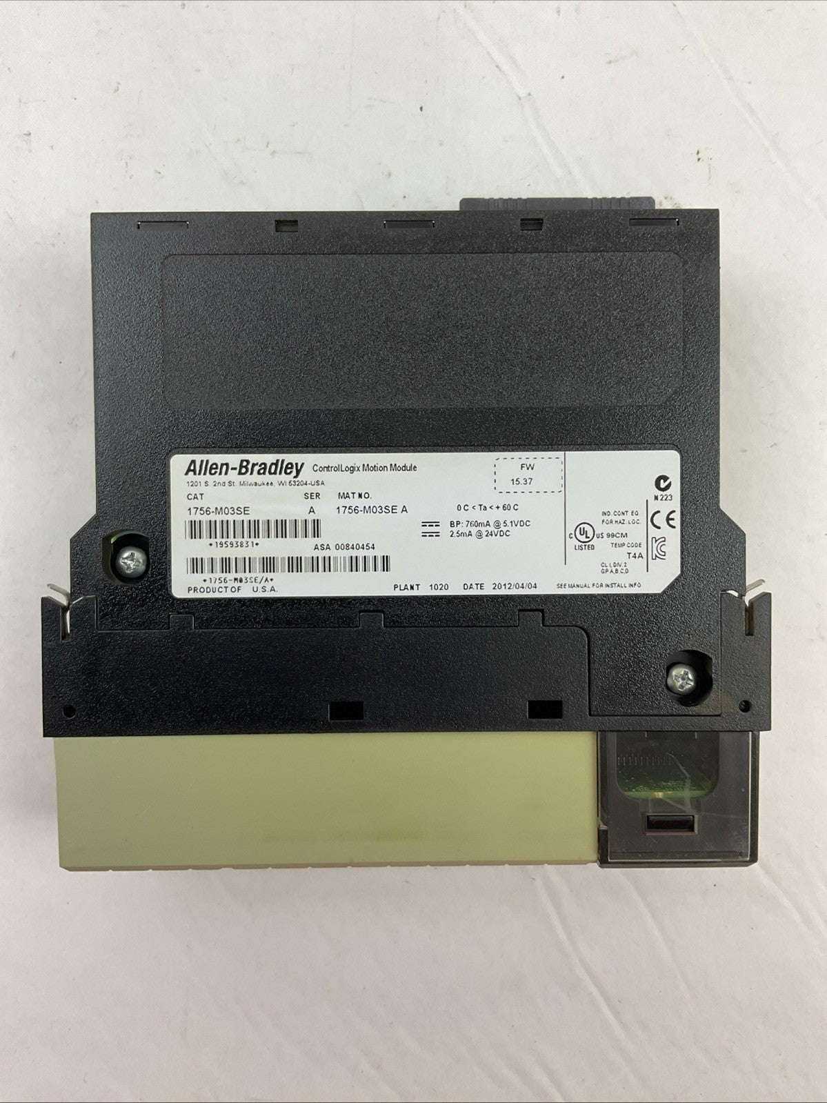ALLEN BRADLEY 1756-M03SE SER A FW 15.37 CONTOLLOGIX MOTION MODULE