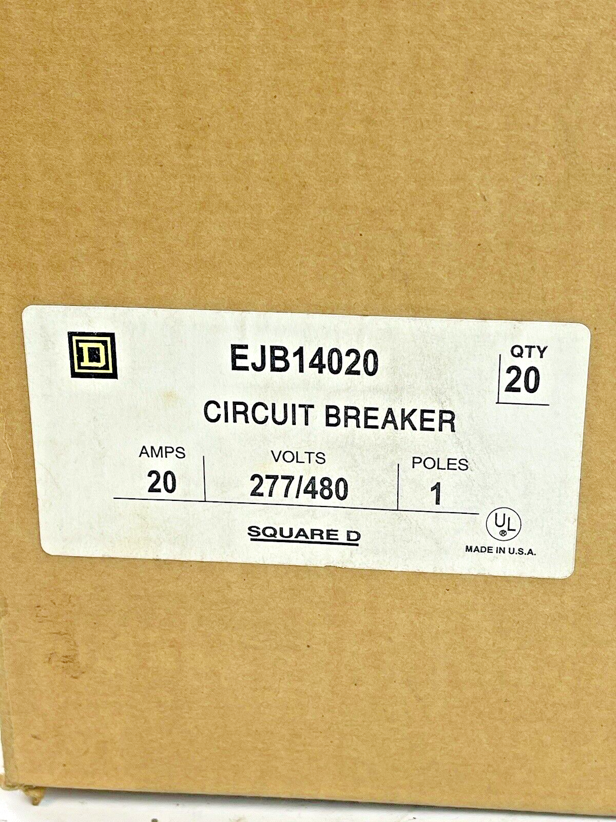 SQUARE D *BOX OF 20* - EJB14020 - CIRCUIT BREAKER - 20A/1 POLE/277 VAC - NEW