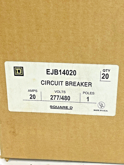 SQUARE D *BOX OF 20* - EJB14020 - CIRCUIT BREAKER - 20A/1 POLE/277 VAC - NEW