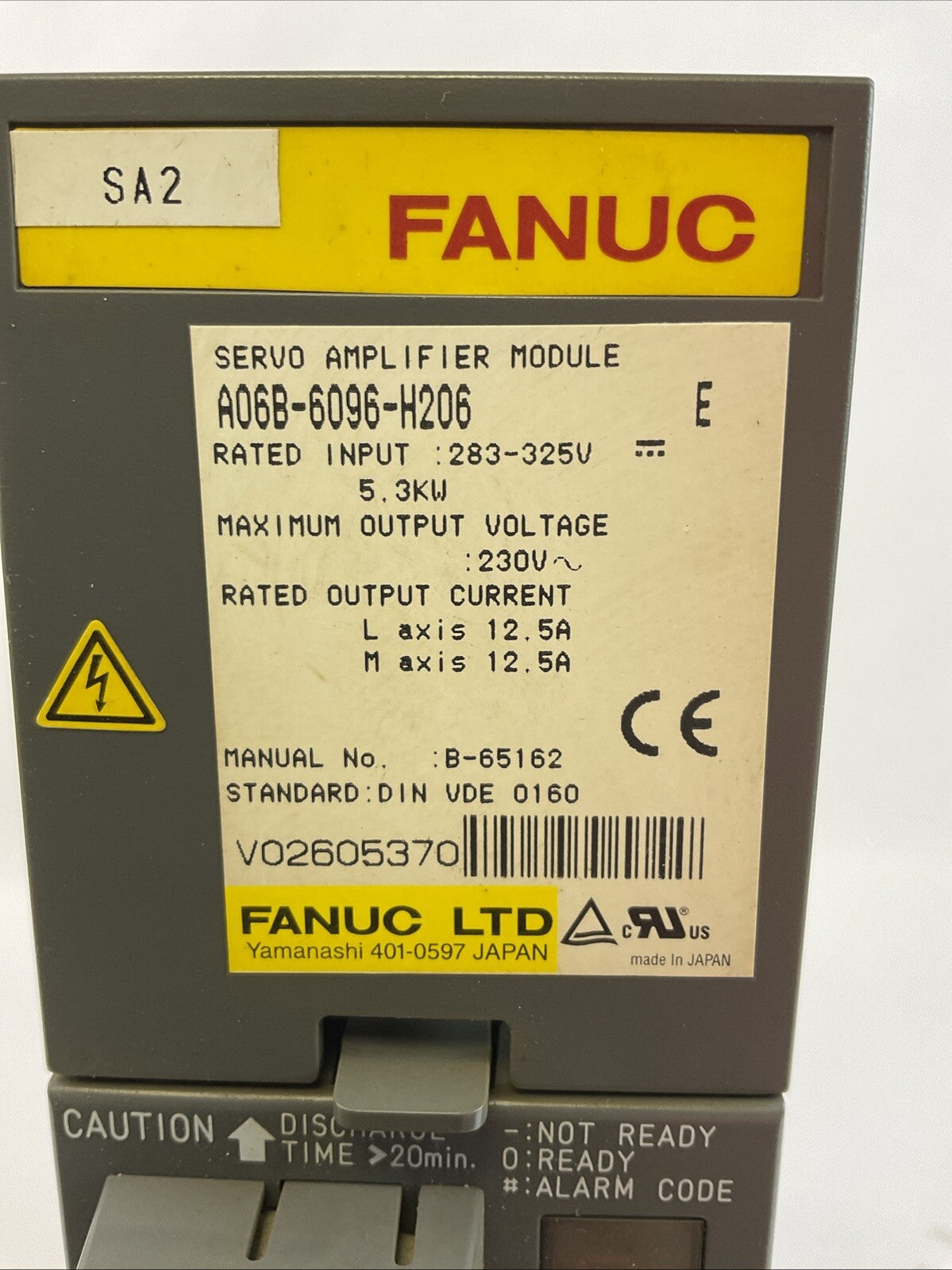 FANUC A06B-6096-H206 SER E SERVO AMPLIFIER OUTPUT 230VAC INPUT 283-325VDC