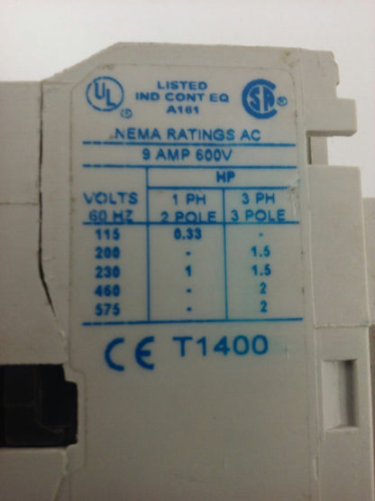 CUTLER HAMMER AN16AN0, STARTER, SIZE 00, 9A, 600V, 3PH, 2H.P., W/ C306DN3, NEW